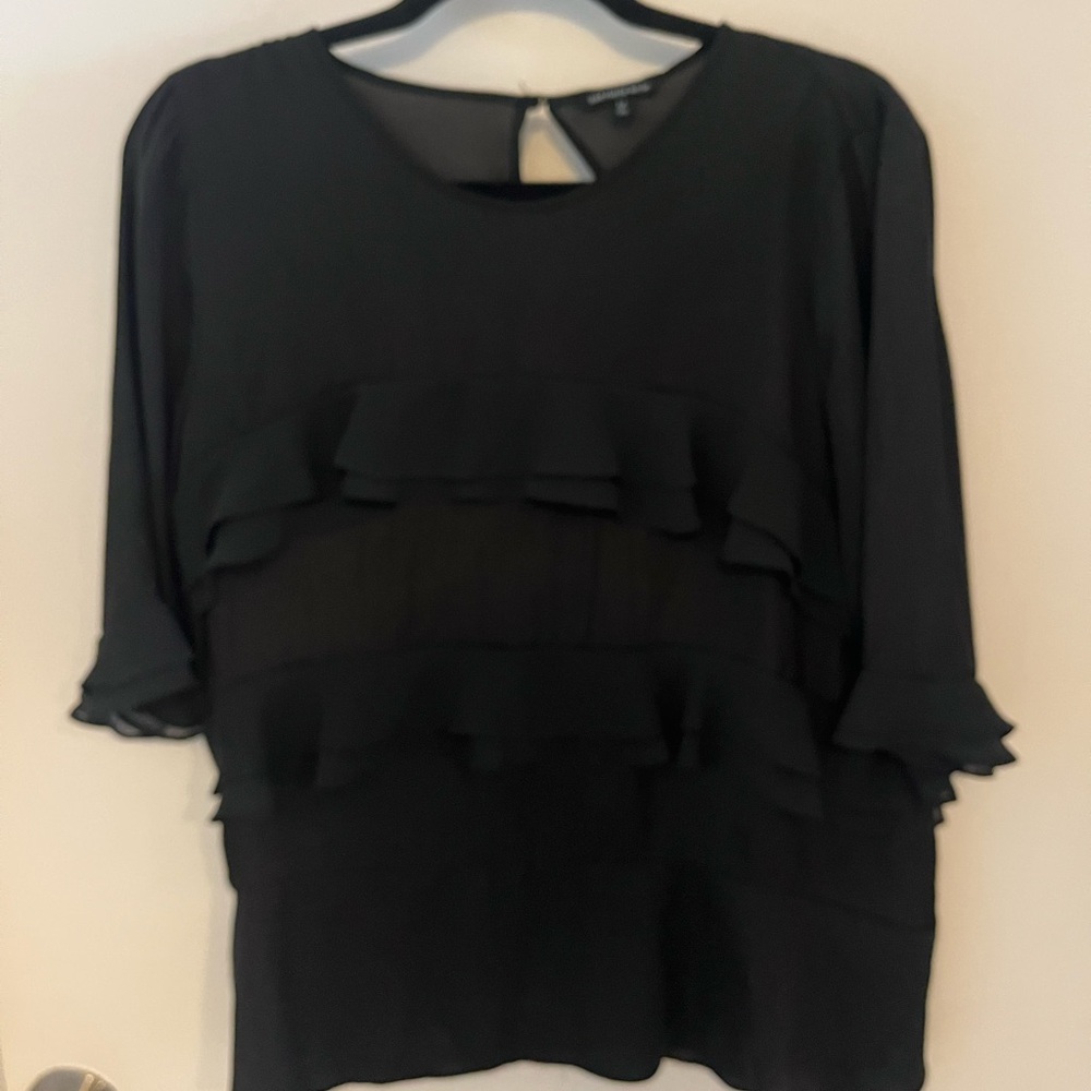 Who What Wear Black Ruffle Layered Blouse